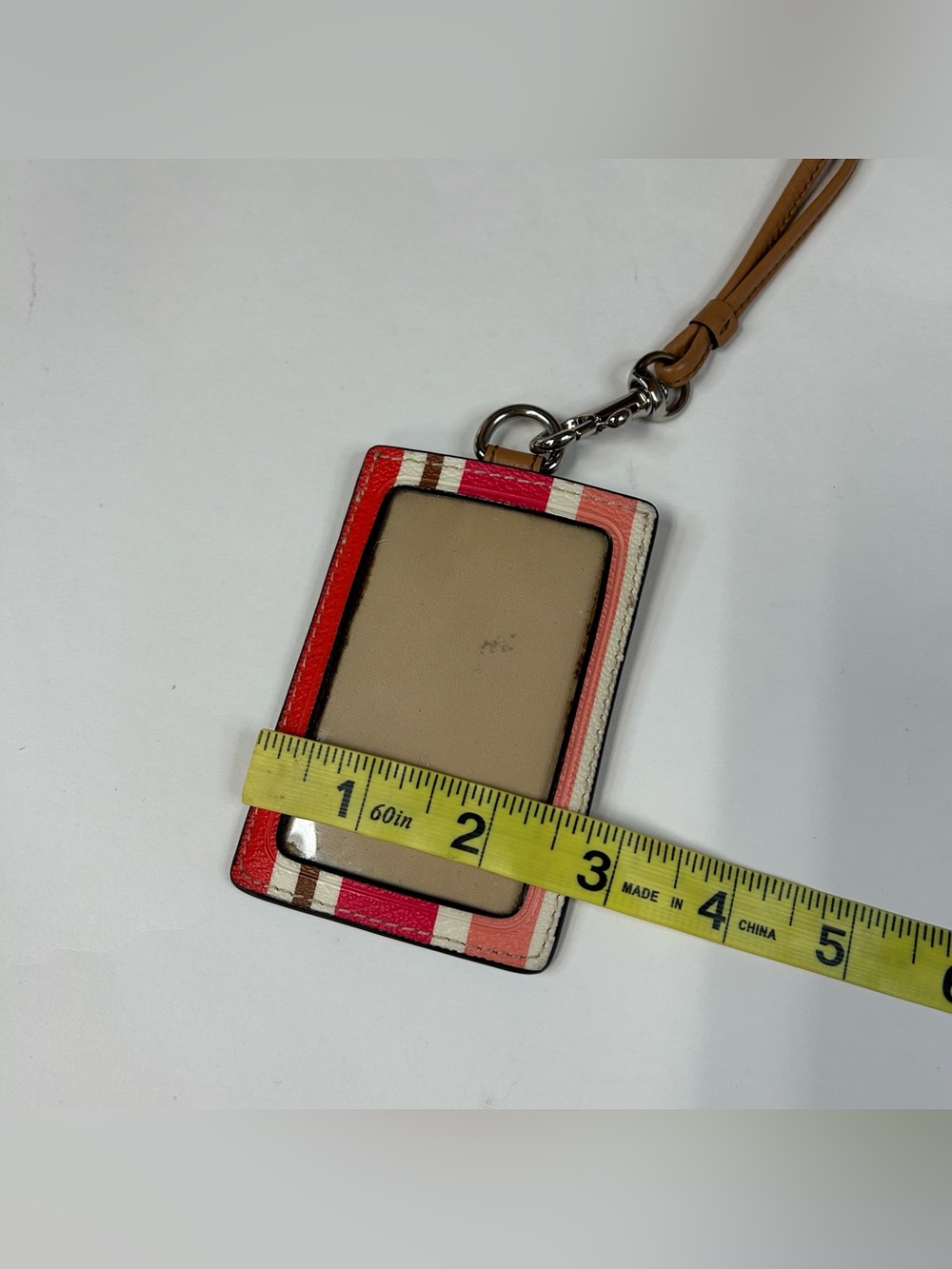 Coach Women’s Laynard ID Credit Card Key Holder Pink Brown White Striped #4200 - Picture 6 of 7
